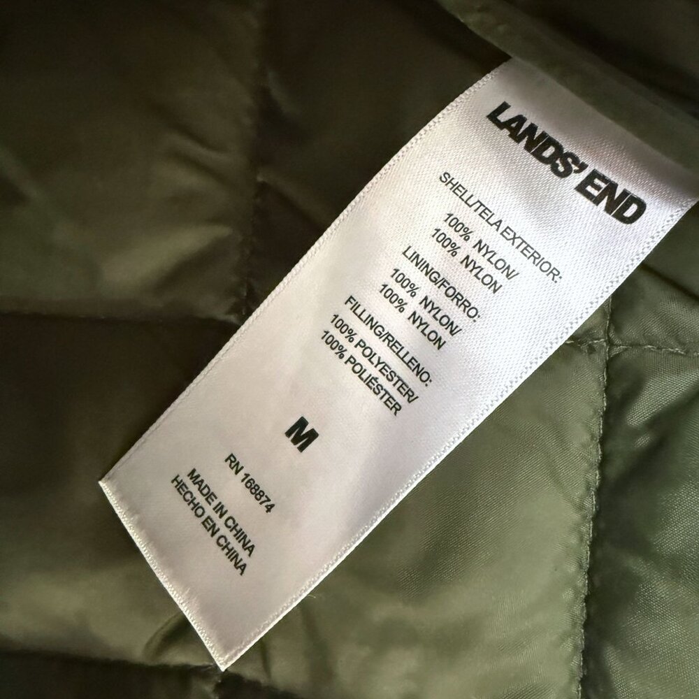 LANDS END Womens Quilted Vest Medium Olive Green Button Front Utility Preppy NWT - Picture 8 of 10